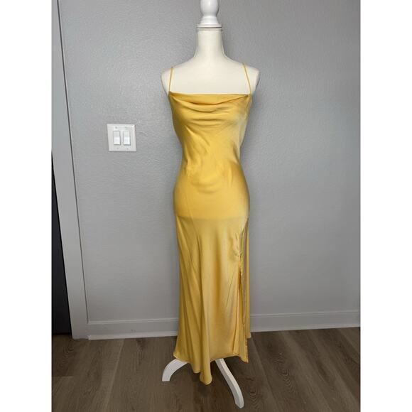 New ASTR the Label Gaia Yellow Midi Slip Dress ‘Lemon Tart’ Size S Cowl Neck - Picture 3 of 5